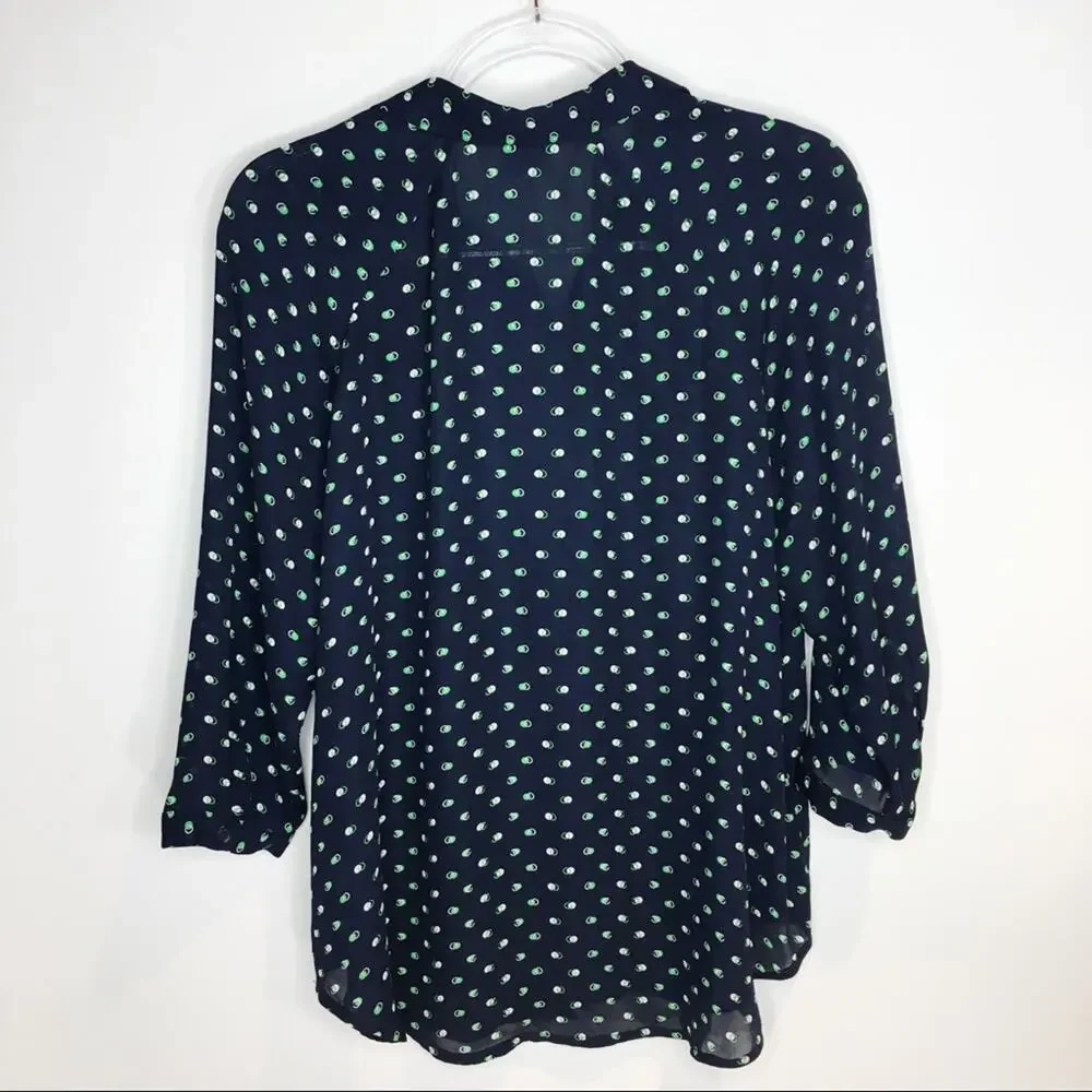 CAbi #5019 Womens Size XS Martini Blouse Button Up Navy Blue Green Preppy Core - Picture 5 of 7